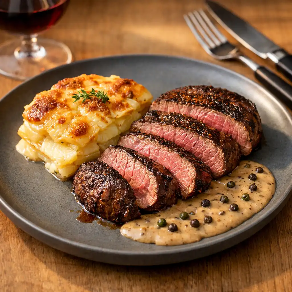 Filet de bœuf grillé avec gratin dauphinois