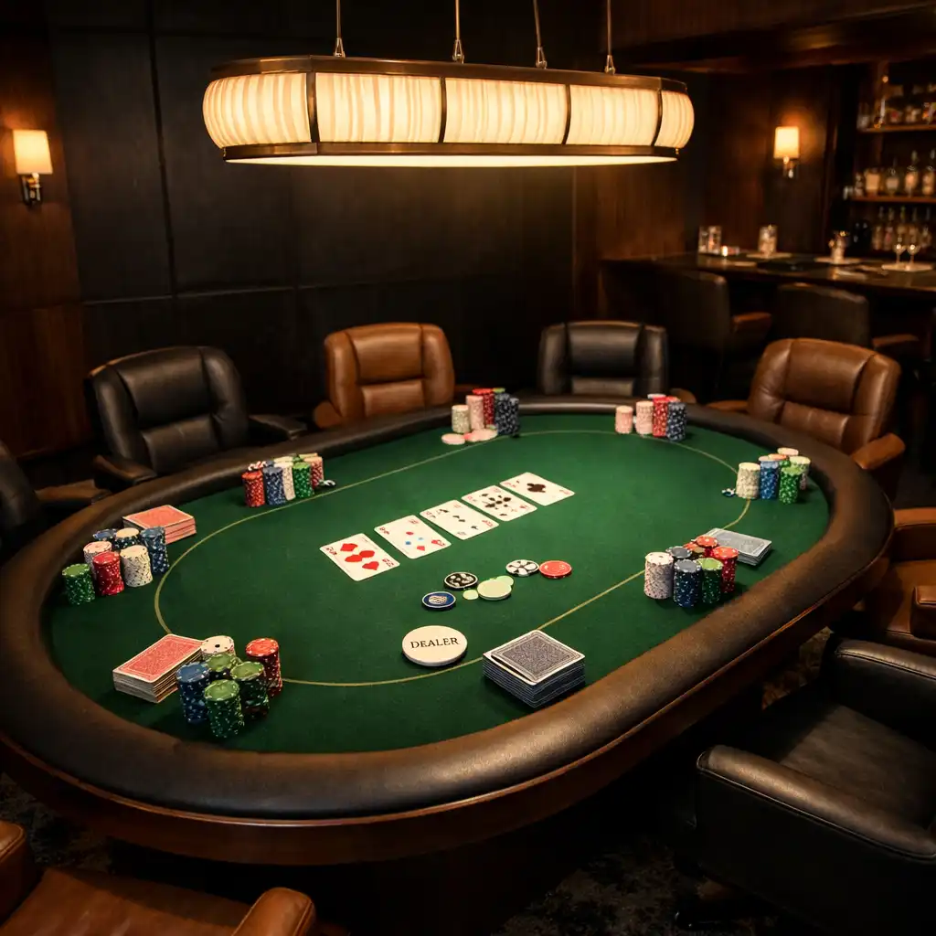 Poker Room élégante avec table ovale, cartes et jetons
